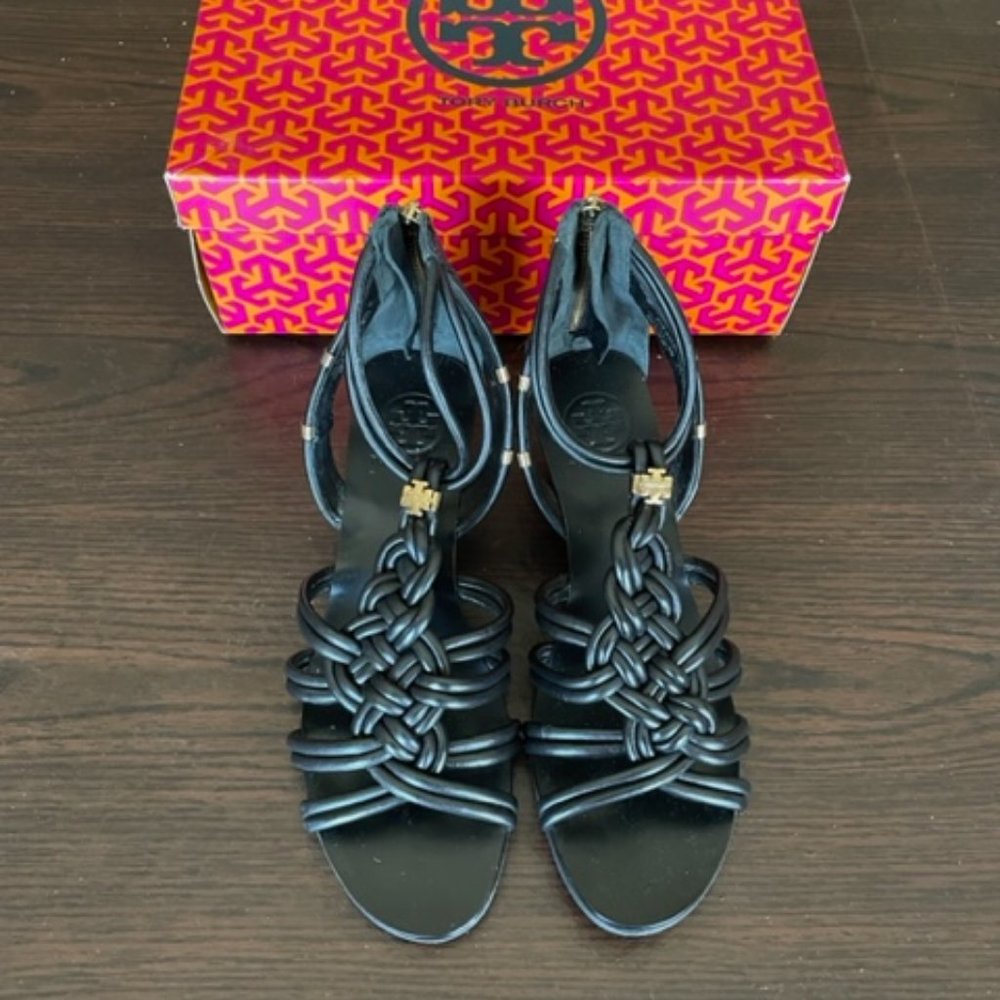 Tory Birch Black Strappy Wedge